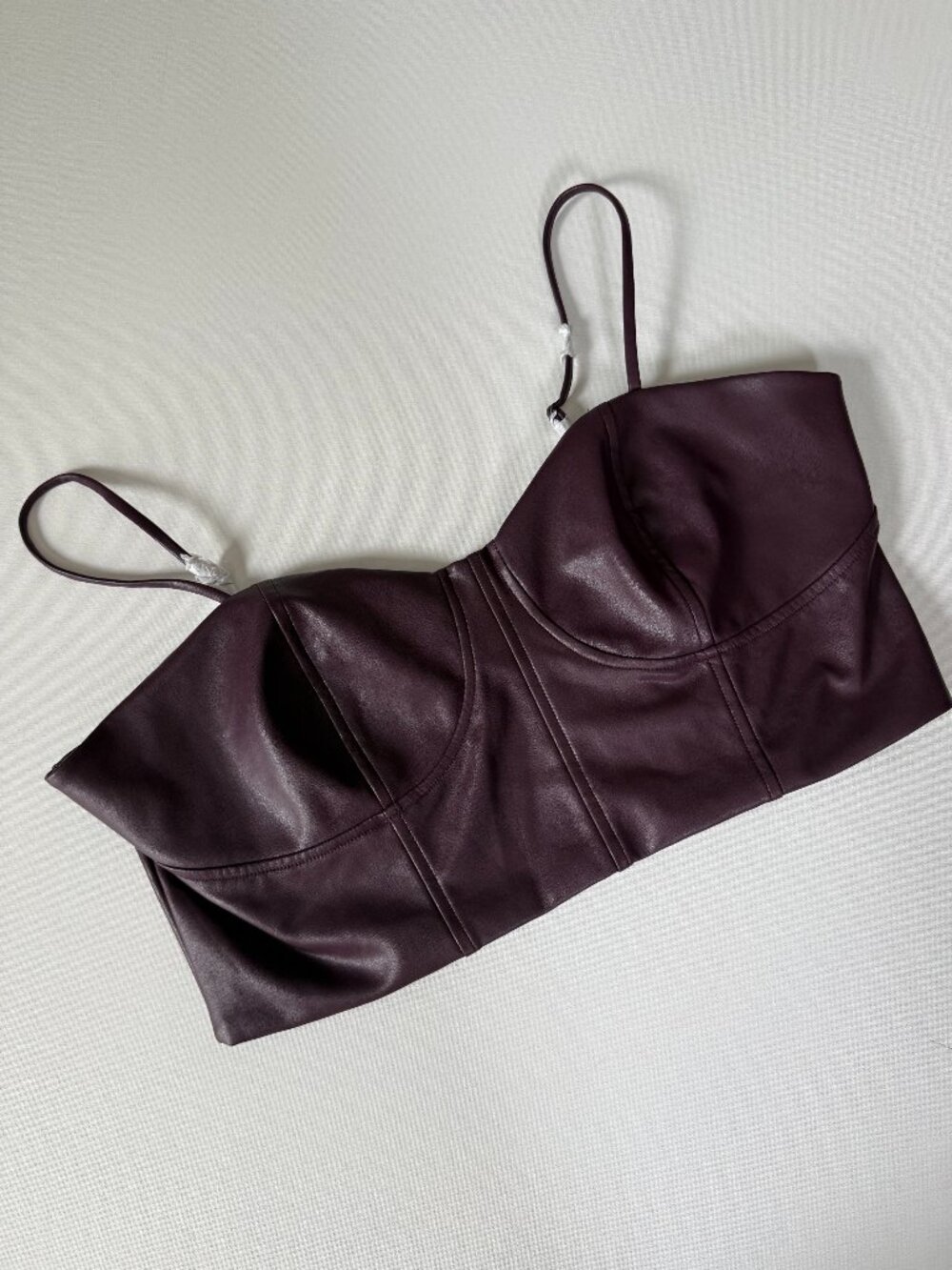 Express Faux Leather Bustier Crop Top Burgundy – Size XL NWT